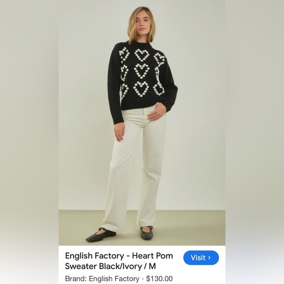 English Factory Woman’s Heart Pom Black Sweater Size Medium NWT - Picture 2 of 15